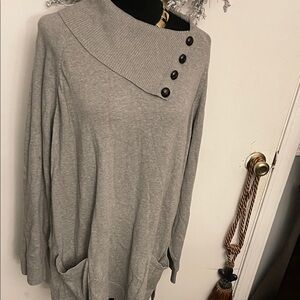 JEANNE PIERRE Gray Cowl Neck Sweater with Button Accents